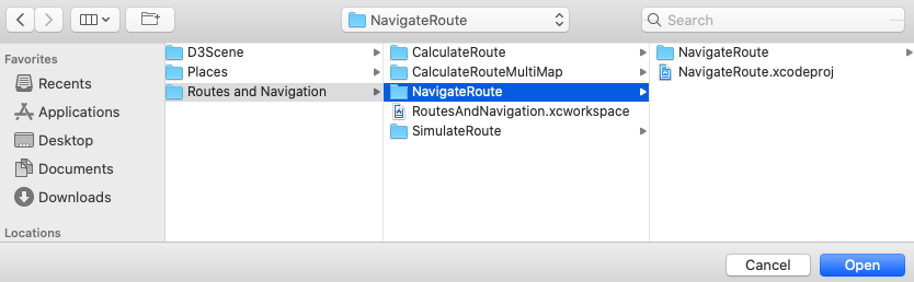Xcode open NavigateRoute