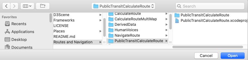 Xcode open PublicTransitCalculateRoute