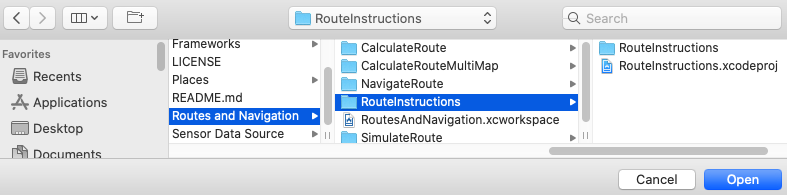 Xcode open RouteInstructions