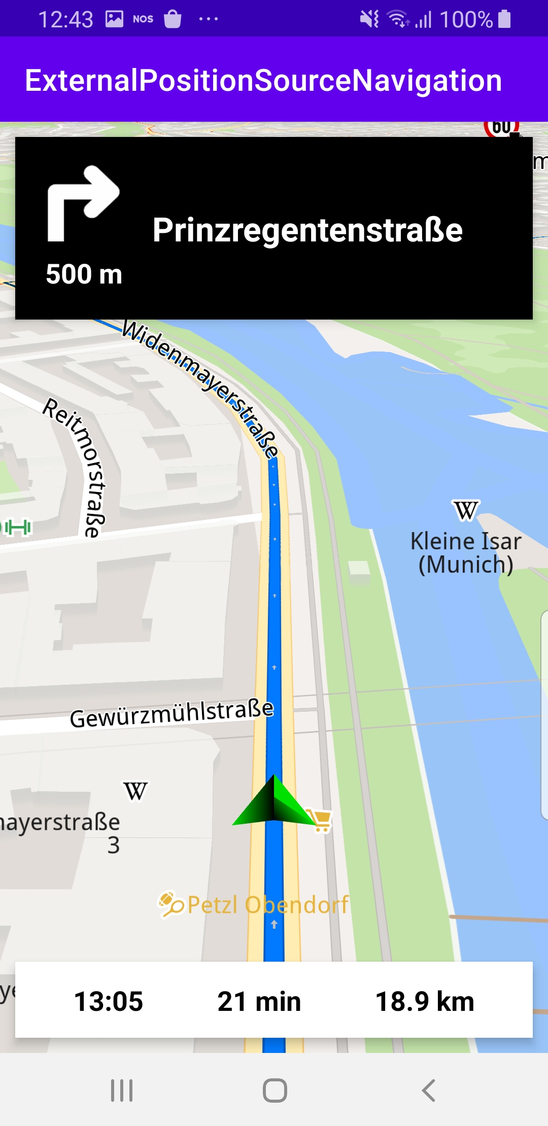 External position source navigation example Android screenshot