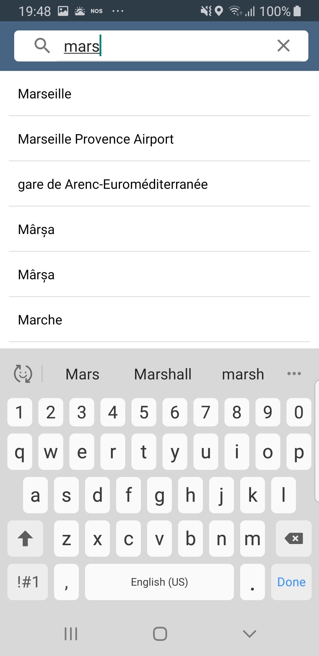 Text search example Android screenshot