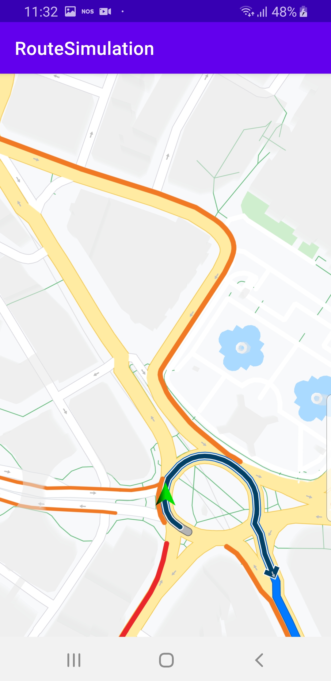 Simulated navigation example Android screenshot