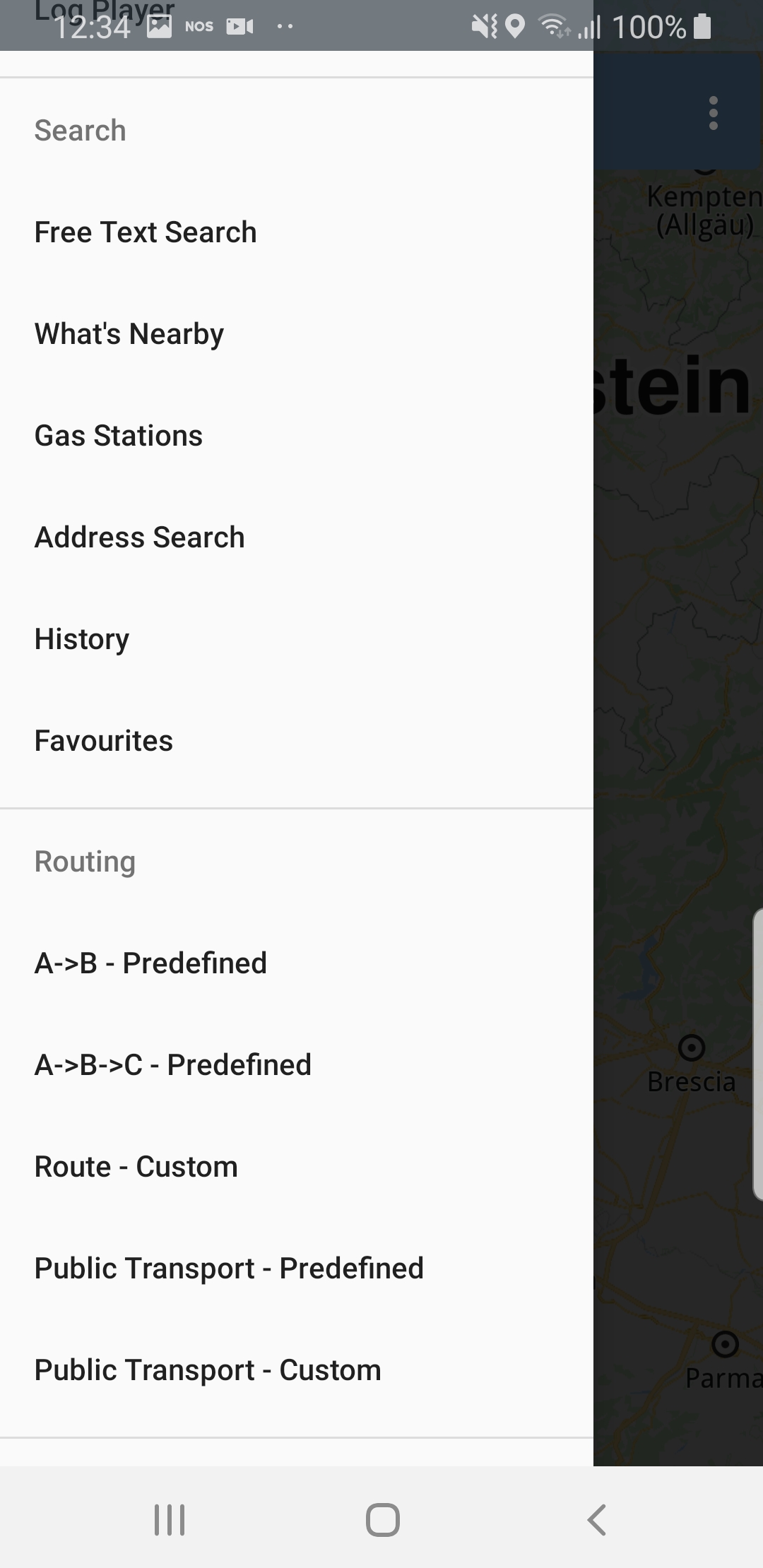 Android example menu screenshot
