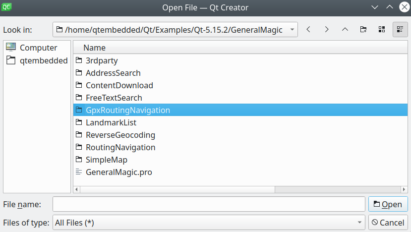 QML GPX routing navigation example